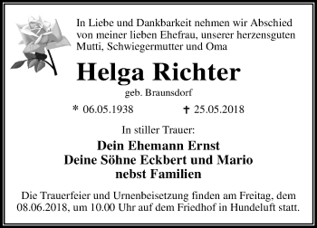 Traueranzeige von Helga Richter von Mitteldeutsche Zeitung