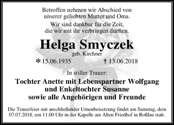 Traueranzeige von Helga Smyczek von Mitteldeutsche Zeitung Dessau-Roßlau