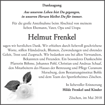 Traueranzeige von Helmut Frenkel von Super Sonntag Merseburg