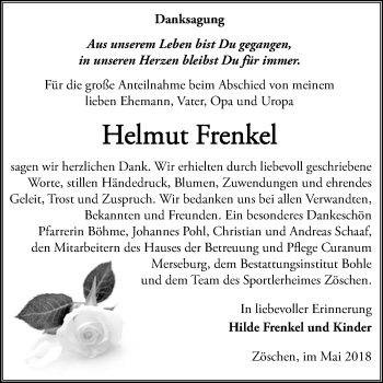 Traueranzeige von Helmut Frenkel von Mitteldeutsche Zeitung Merseburg/Querfurt