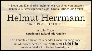Traueranzeige von Helmut Herrmann von Mitteldeutsche Zeitung Halle/Saalkreis