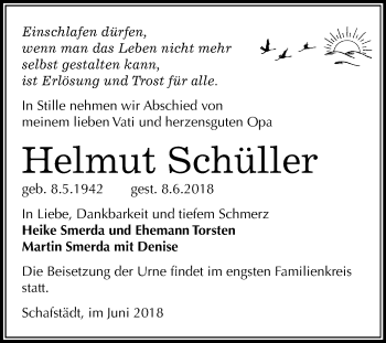 Traueranzeige von Helmut Schüller von Mitteldeutsche Zeitung Merseburg/Querfurt