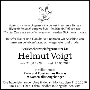 Traueranzeige von Helmut Voigt von Mitteldeutsche Zeitung Sangerhausen