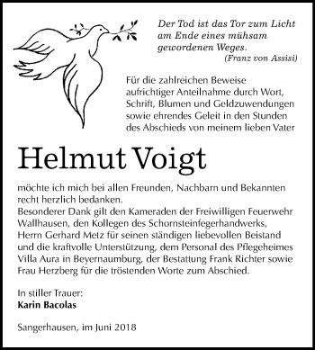 Traueranzeige von Helmut Voigt von Mitteldeutsche Zeitung