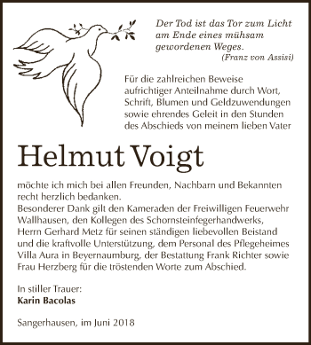 Traueranzeige von Helmut Voigt von Super Sonntag SGH Mansf. Land
