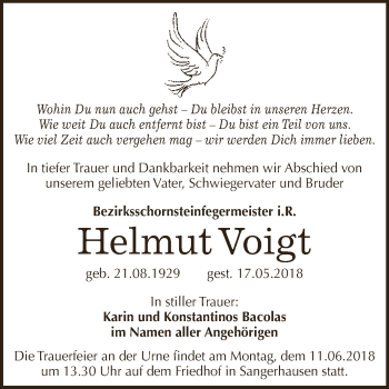 Traueranzeige von Helmut Voigt von Super Sonntag SGH Mansf. Land