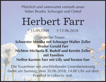 Traueranzeige von Herbert Farr von Mitteldeutsche Zeitung Bitterfeld