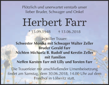 Traueranzeige von Herbert Farr von WVG - Wochenspiegel Bitterfeld