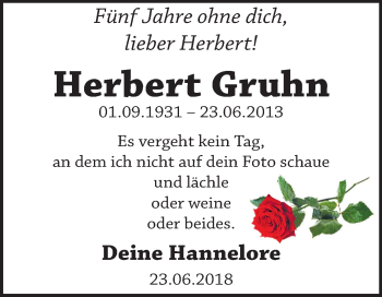 Traueranzeige von Herbert Gruhn von Mitteldeutsche Zeitung Bernburg