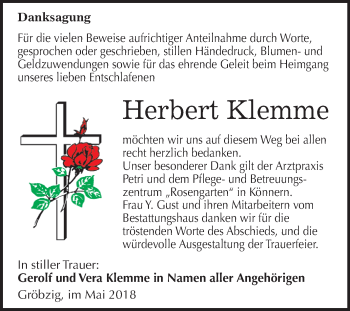 Traueranzeige von Herbert Klemme von Mitteldeutsche Zeitung