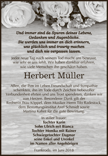 Traueranzeige von Herbert Müller von WVG - Wochenspiegel NMB / WSF / ZTZ