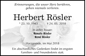 Traueranzeige von Herbert Rösler von Mitteldeutsche Zeitung