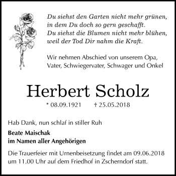 Traueranzeige von Herbert Scholz von Mitteldeutsche Zeitung Bitterfeld