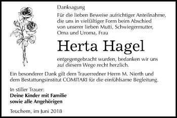Traueranzeige von Herta Hagel von Mitteldeutsche Zeitung Weißenfels