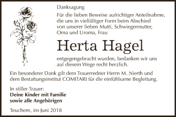 Traueranzeige von Herta Hagel von WVG - Wochenspiegel NMB / WSF / ZTZ