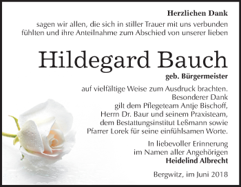 Traueranzeige von Hildegard Bauch von Mitteldeutsche Zeitung