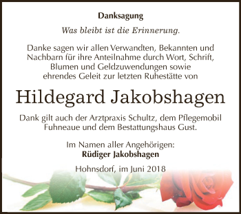 Traueranzeige von Hildegard Jakobshagen von WVG - Wochenspiegel Dessau / Köthen