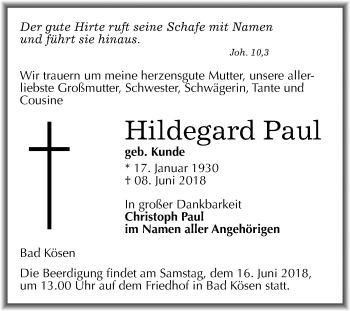 Traueranzeige von Hildegard Paul von Mitteldeutsche Zeitung