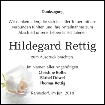 Traueranzeige von Hildegard Rettig von Mitteldeutsche Zeitung