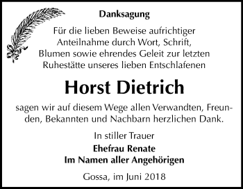 Traueranzeige von Horst Dietrich von Mitteldeutsche Zeitung Bitterfeld