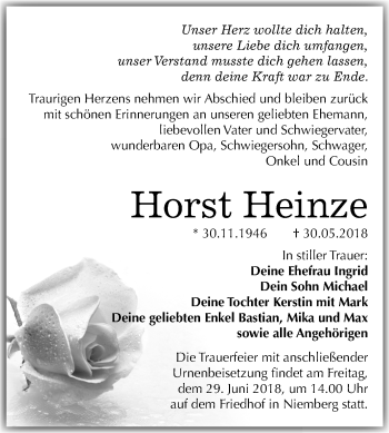Traueranzeige von Horst Heinze von Mitteldeutsche Zeitung Bitterfeld