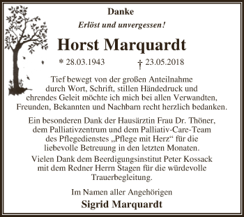 Traueranzeige von Horst Marquardt von WVG - Wochenspiegel Dessau / Köthen