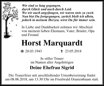 Traueranzeige von Horst Marquardt von Mitteldeutsche Zeitung Dessau-Roßlau