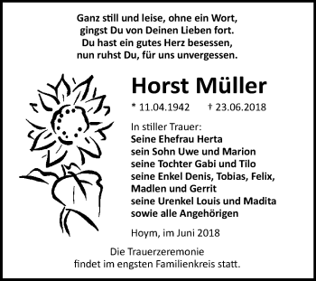 Traueranzeige von Horst Müller von Mitteldeutsche Zeitung Aschersleben