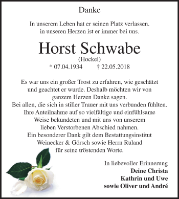 Traueranzeige von Horst Schwabe von Mitteldeutsche Zeitung Bernburg