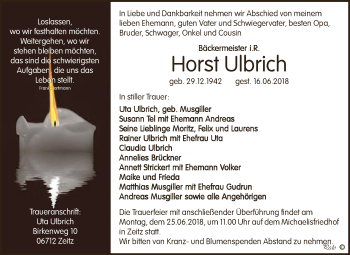 Traueranzeige von Horst Ulbrich von Super Sonntag Zeitz
