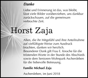 Traueranzeige von Horst Zaja von Mitteldeutsche Zeitung Aschersleben