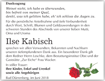 Traueranzeige von Ilse Kabisch von Mitteldeutsche Zeitung Merseburg/Querfurt