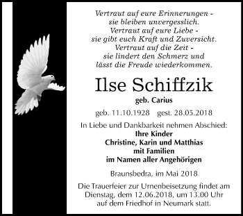 Traueranzeige von Ilse Schiffzik von Mitteldeutsche Zeitung Merseburg/Querfurt