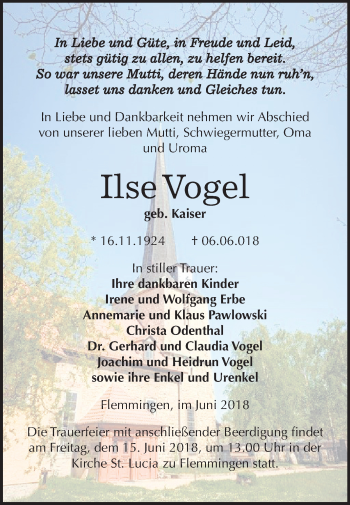 Traueranzeige von Ilse Vogel von Mitteldeutsche Zeitung