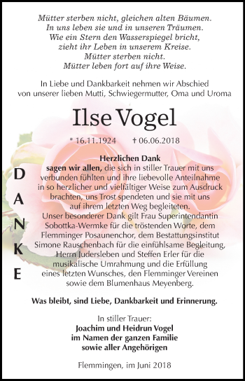 Traueranzeige von Ilse Vogel von Mitteldeutsche Zeitung