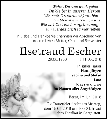 Traueranzeige von Ilsetraud Escher von Mitteldeutsche Zeitung Sangerhausen