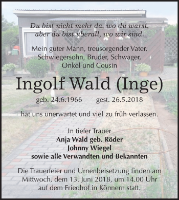 Traueranzeige von Ingolf Wald von Mitteldeutsche Zeitung