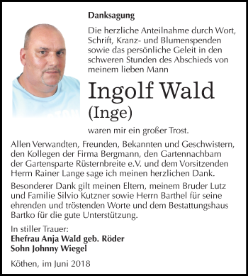 Traueranzeige von Ingolf Wald von Mitteldeutsche Zeitung
