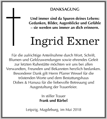 Traueranzeige von Ingrid Exner von Mitteldeutsche Zeitung Bernburg
