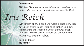 Traueranzeige von Iris Reich von Mitteldeutsche Zeitung Merseburg/Querfurt