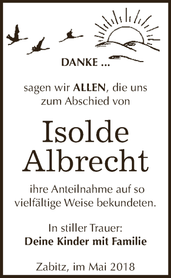 Traueranzeige von Isolde Albrecht von WVG - Wochenspiegel Dessau / Köthen