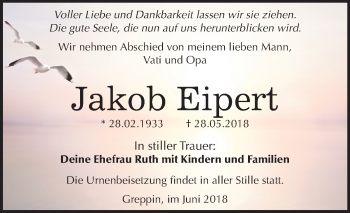 Traueranzeige von Jakob Eipert von Mitteldeutsche Zeitung Bitterfeld