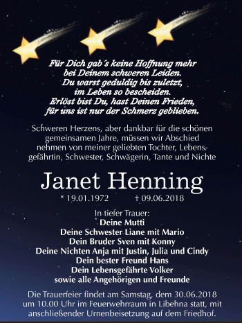 Traueranzeige von Janet Henning von WVG - Wochenspiegel Dessau / Köthen