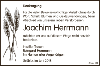 Traueranzeige von Joachim Herrmann von WVG - Wochenspiegel NMB / WSF / ZTZ