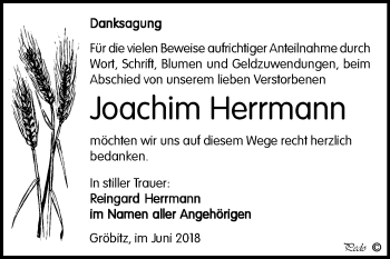 Traueranzeige von Joachim Herrmann von Mitteldeutsche Zeitung Weißenfels