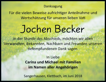 Traueranzeige von Jochen Becker von Mitteldeutsche Zeitung