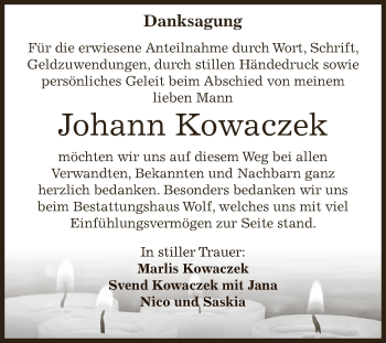 Traueranzeige von Johann Kowaczek von WVG - Wochenspiegel NMB / WSF / ZTZ