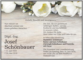 Traueranzeige von Josef Schönbauer von Mitteldeutsche Zeitung