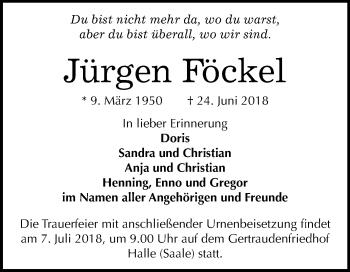 Traueranzeige von Jürgen Föckel von Mitteldeutsche Zeitung Halle/Saalkreis