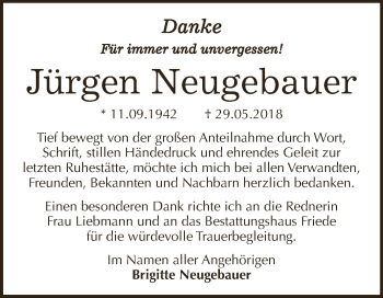 Traueranzeige von Jürgen Neugebauer von WVG - Wochenspiegel Dessau / Köthen